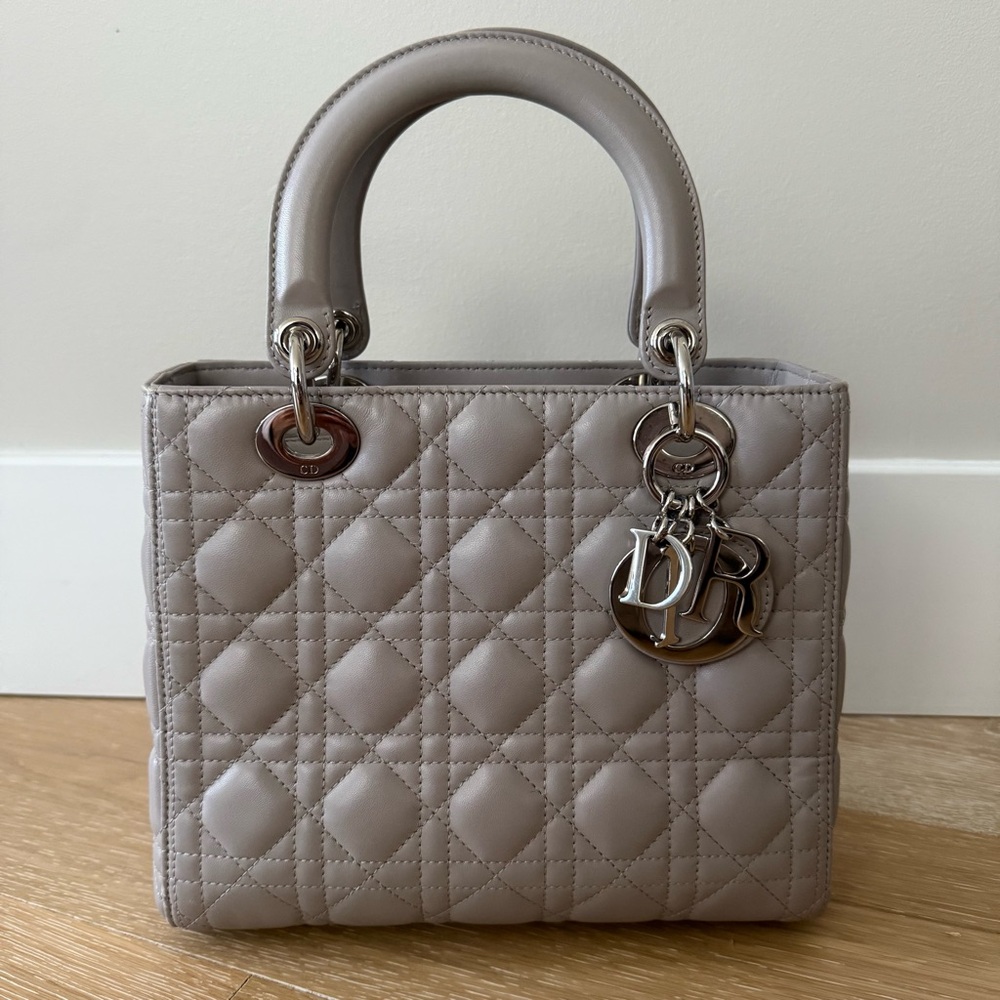 Lady Dior Medium Cannage Lambskin Gray Silver Hardware Vintage Authentic
